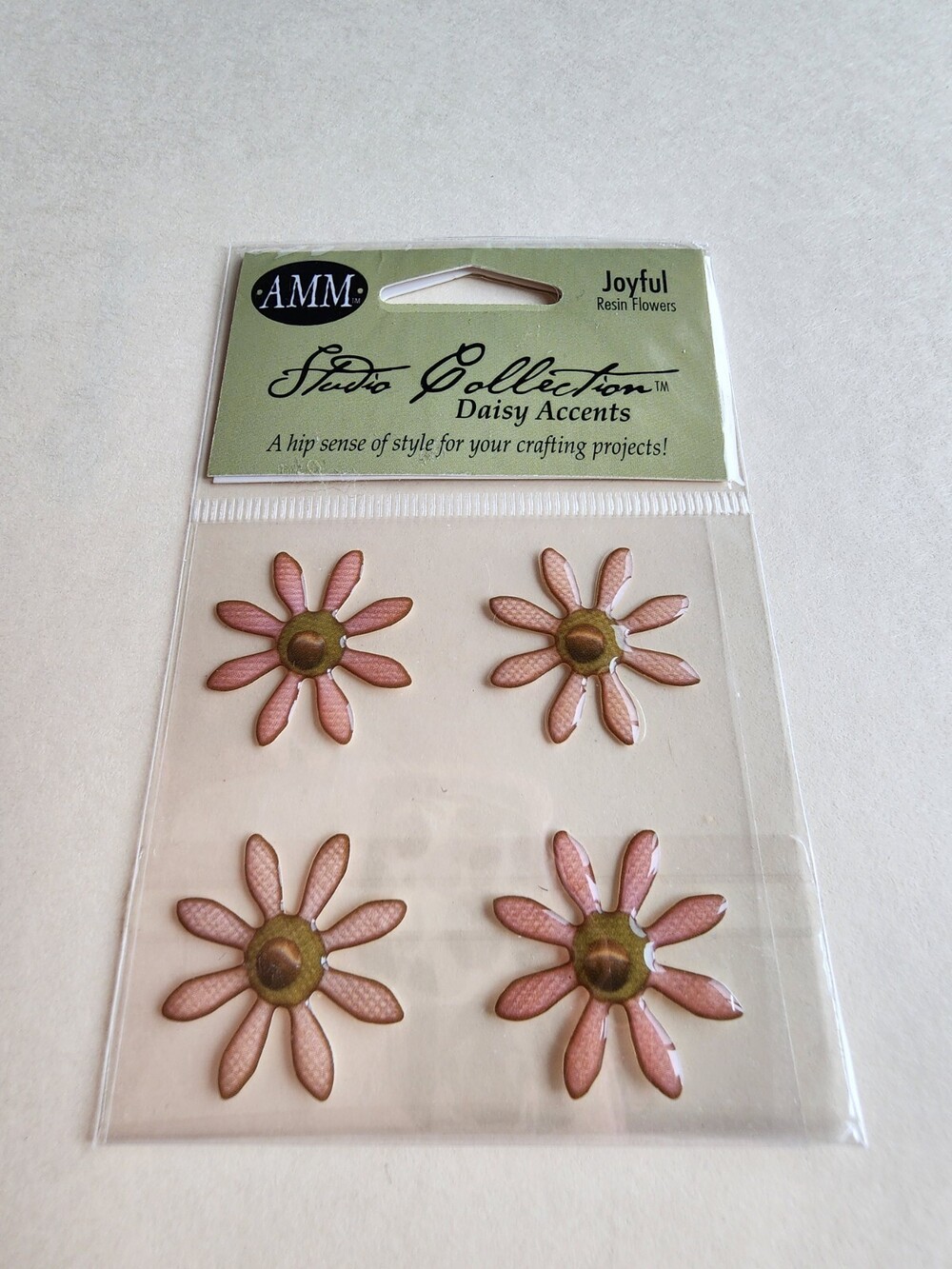 AMM Joyful Resin Daisy Accent Flower Stickers (4pc) Vintage New Retired Pink #19